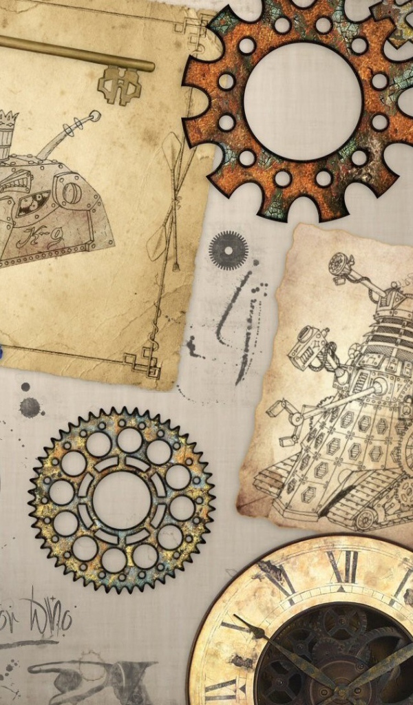 Чертежи и  шестеренки, стимпанк