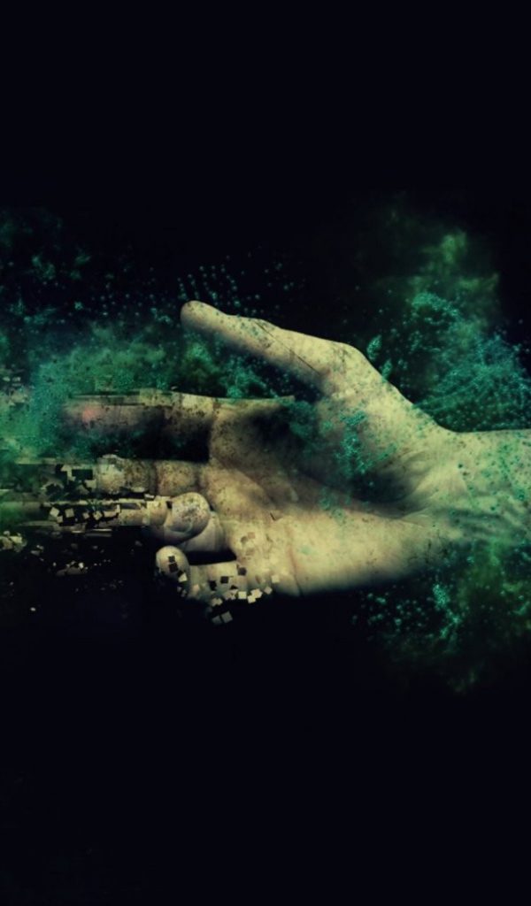 Рука распадается на зеленую пыль