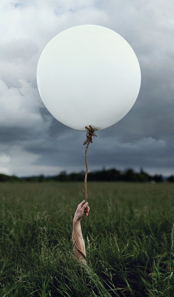 Рука с шаром среди поля