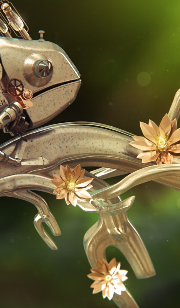 Металлический хамелеон на железной ветке