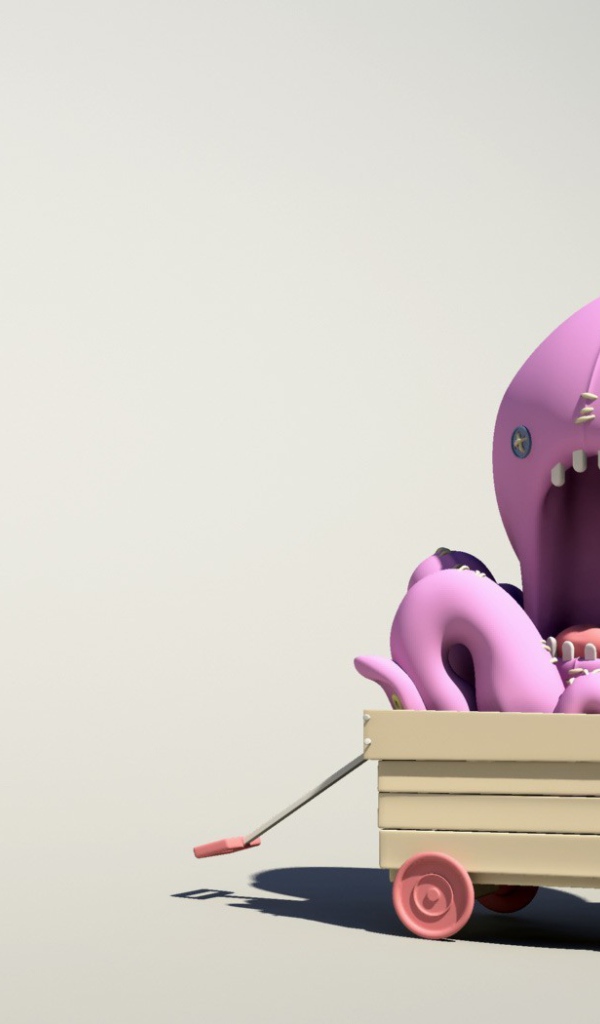 Розовый осьминог на тележке