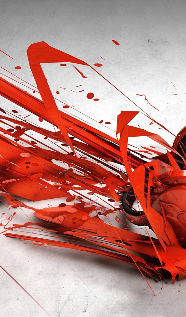 Красные наушники во всплеске краски