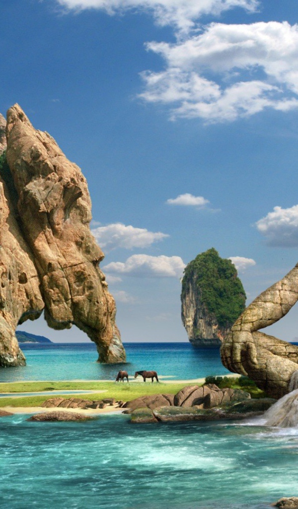 Скульптура под водопадом