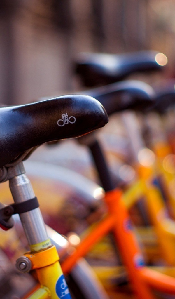 Сиденья велосипедов на стоянке