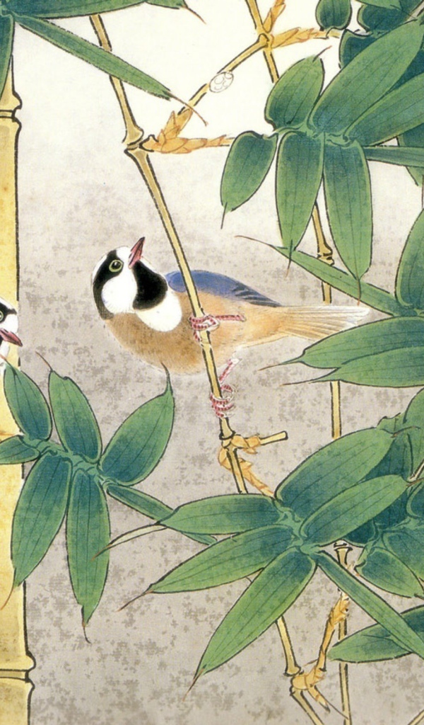 Птицы среди бамбука, японская живопись