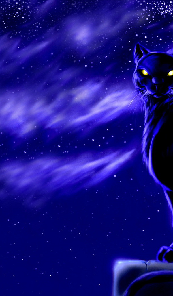 Черный кот лунной ночью