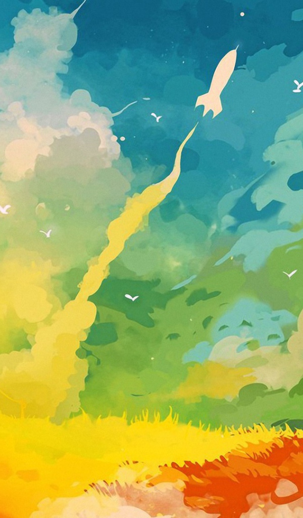 Детский рисунок, полет ракеты