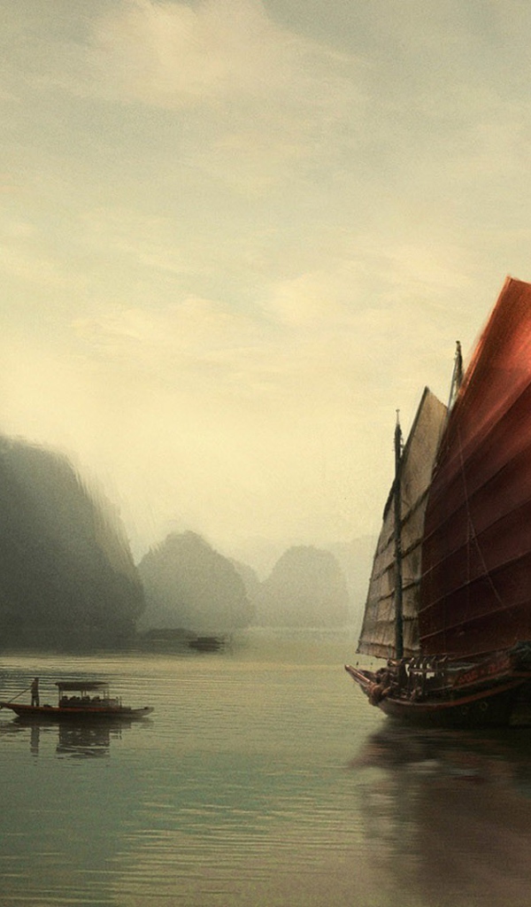 Китайская джонка на озере