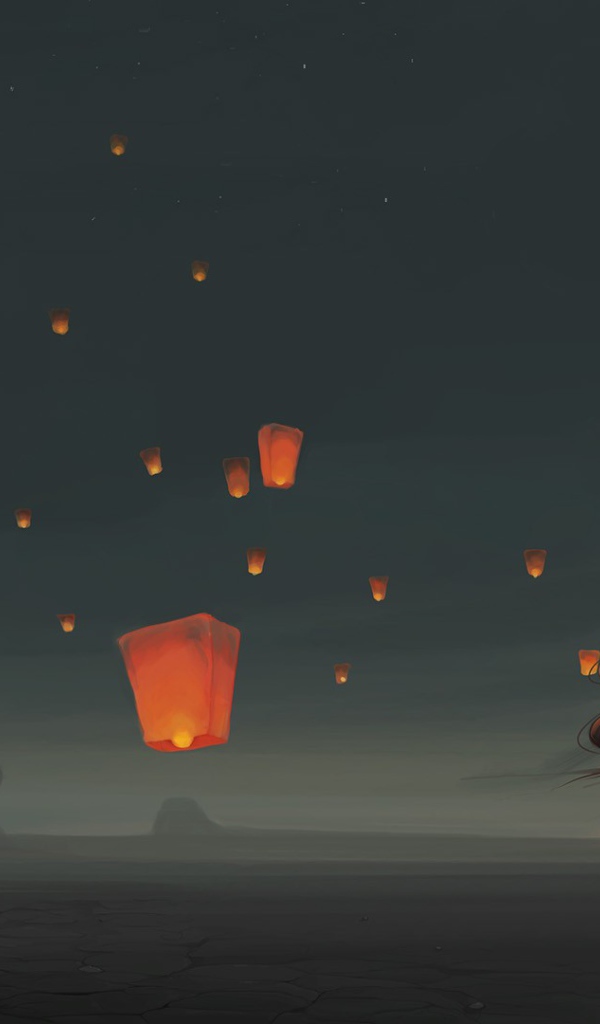 Китайские фонарики за спиной у девушки