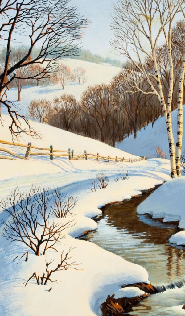 Ручей среди снега, картина