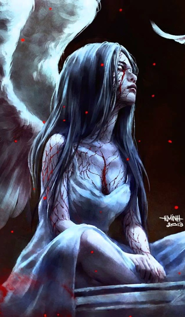 Фентези птица подлетела к девушке, художник NanFe