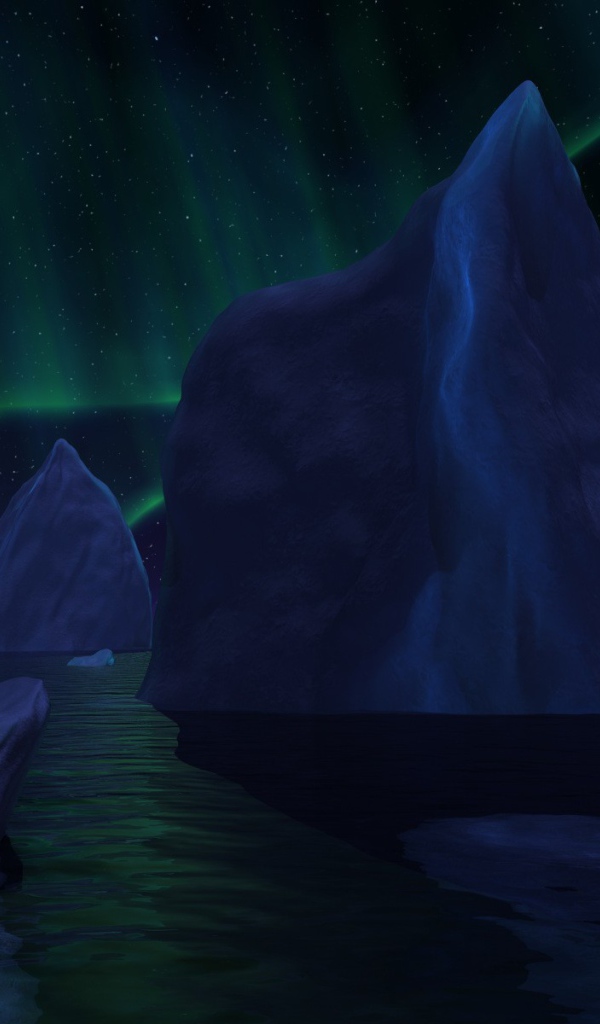 Айсберги под северным сиянием