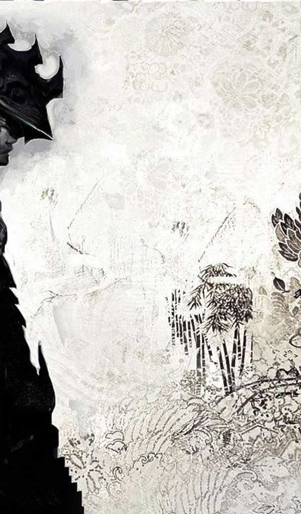 Изображение самурая на японском рисунке