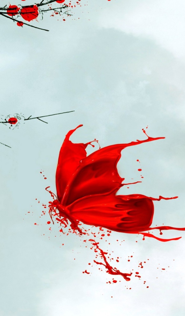 Красная бабочка, японский рисунок