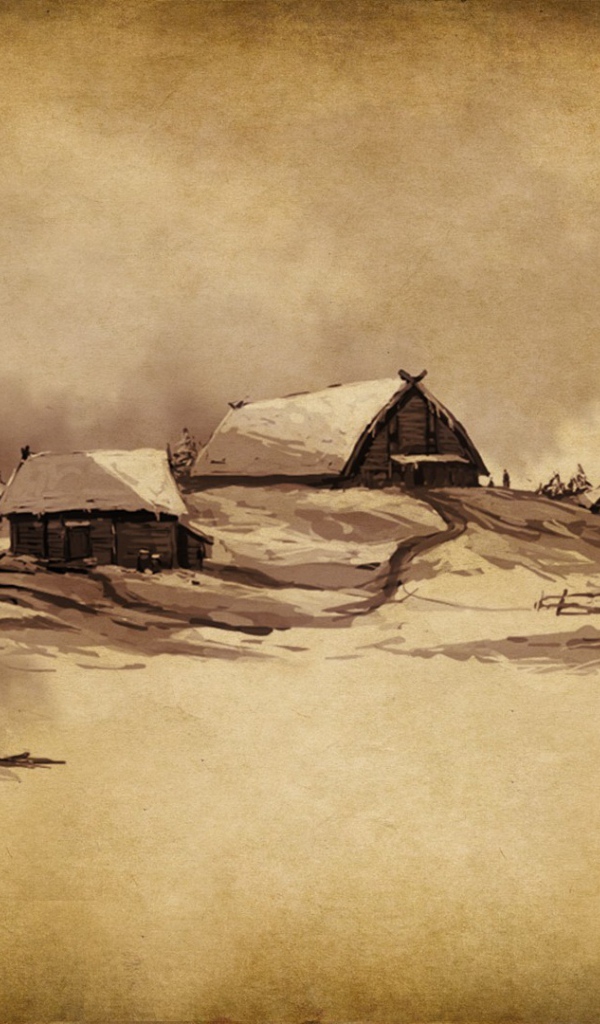 Деревенский пейзаж, рисунок