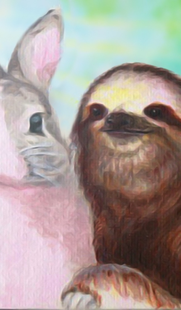 Ленивец обнимает кролика