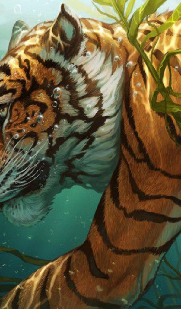 Тигр охотится на рыб