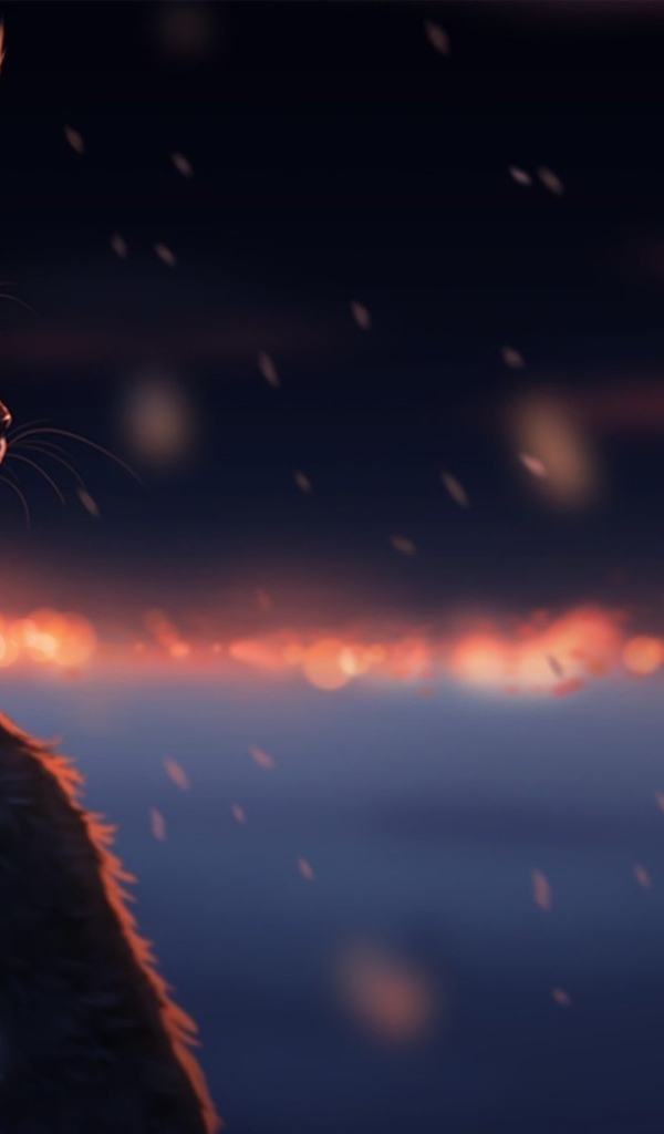 Дикий кот во время снегопада, рисунок