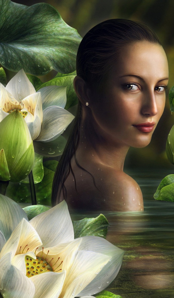 Девушка в воде с лилиями