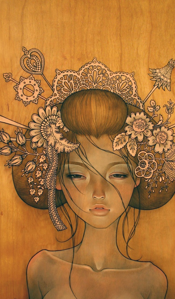 Девушка нарисованная на деревянной поверхности