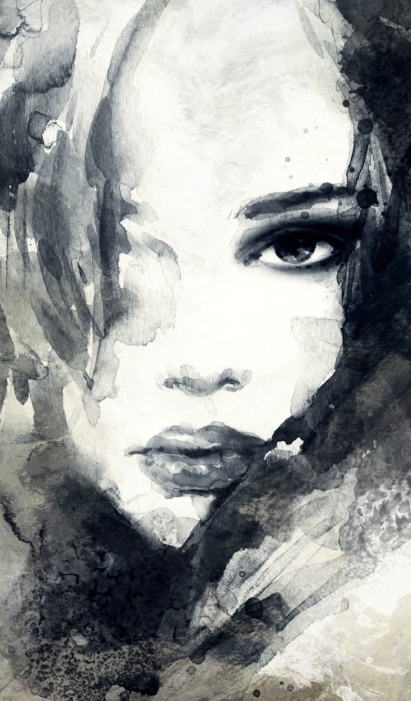 Портрет девушки нарисован черной краской