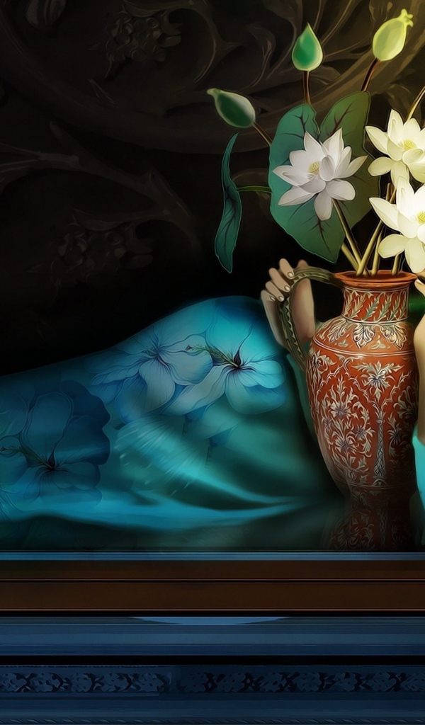 Девушка спит в обнимку с вазой