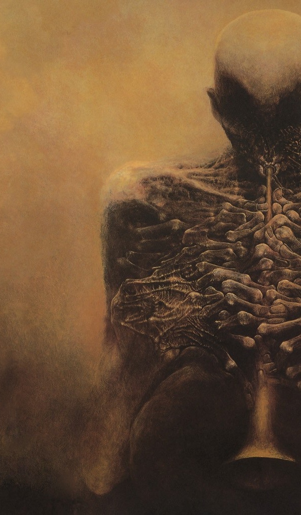 Флейтист, картина Здзислава Бексиньского