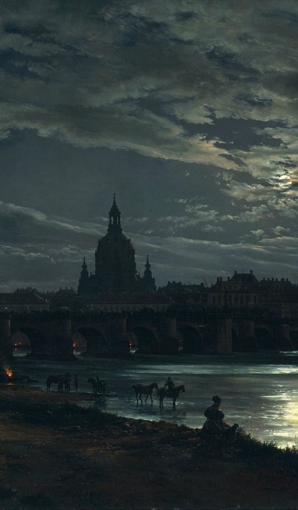 Picture view of Dresden during the full moon