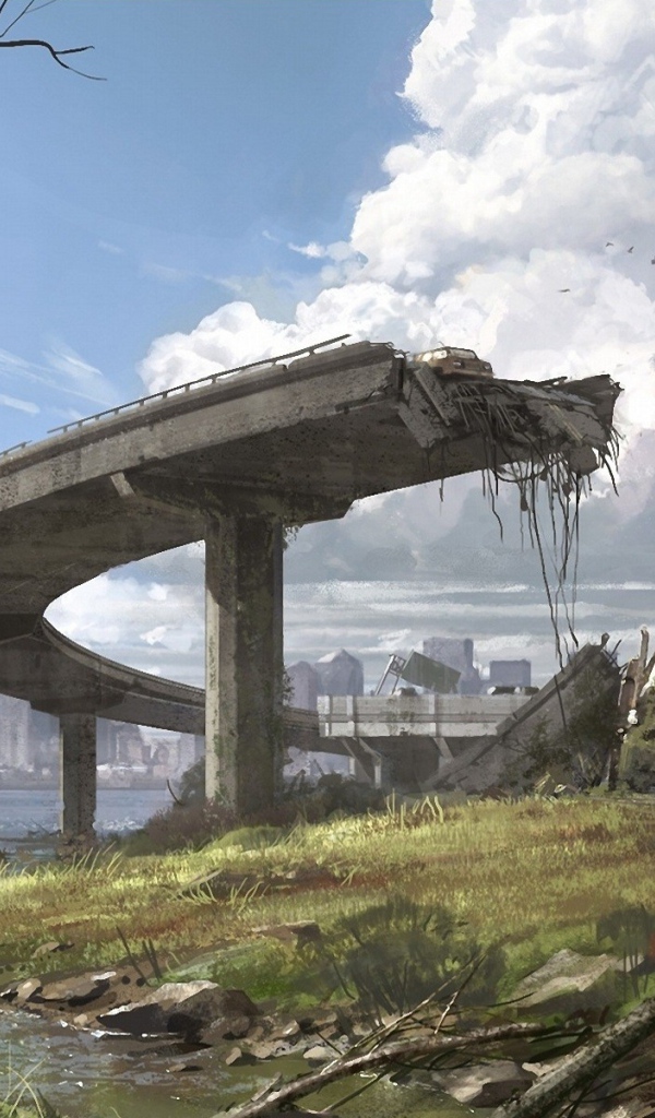 Стадо оленей у руин эстакады