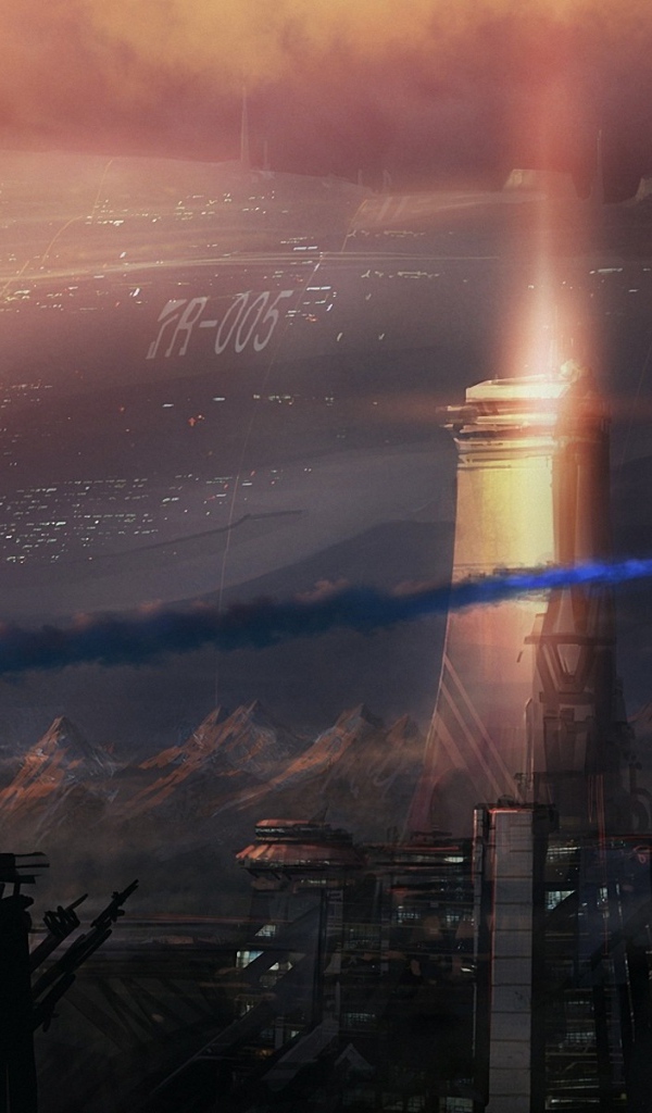 Огромный космический корабль над горами