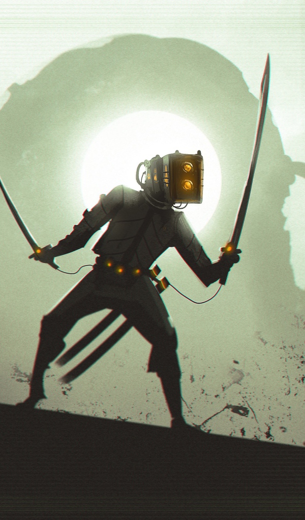 Мужчина с катанами, киберпанк