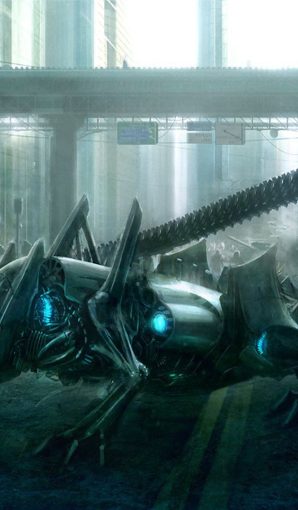 Робот с длинным хвостом на городской улице