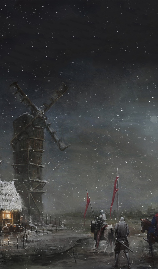 Отряд солдат у ветряной мельницы