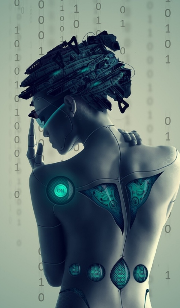 Девушка андроид на цифровом фоне