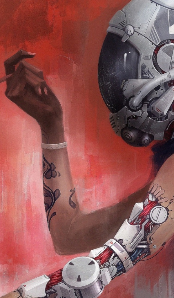 Андроид курит сигарету