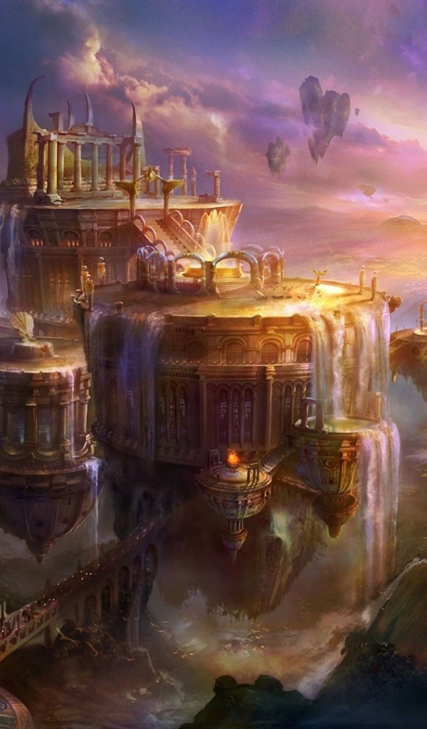 Искусственные водопады в фэнтези городе