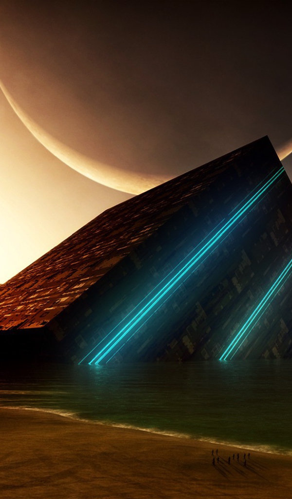 Черный куб в воде озера