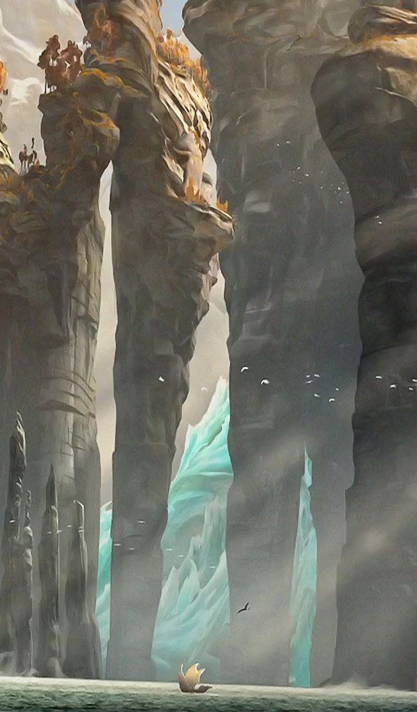 Лодка у подножия каменных столбов