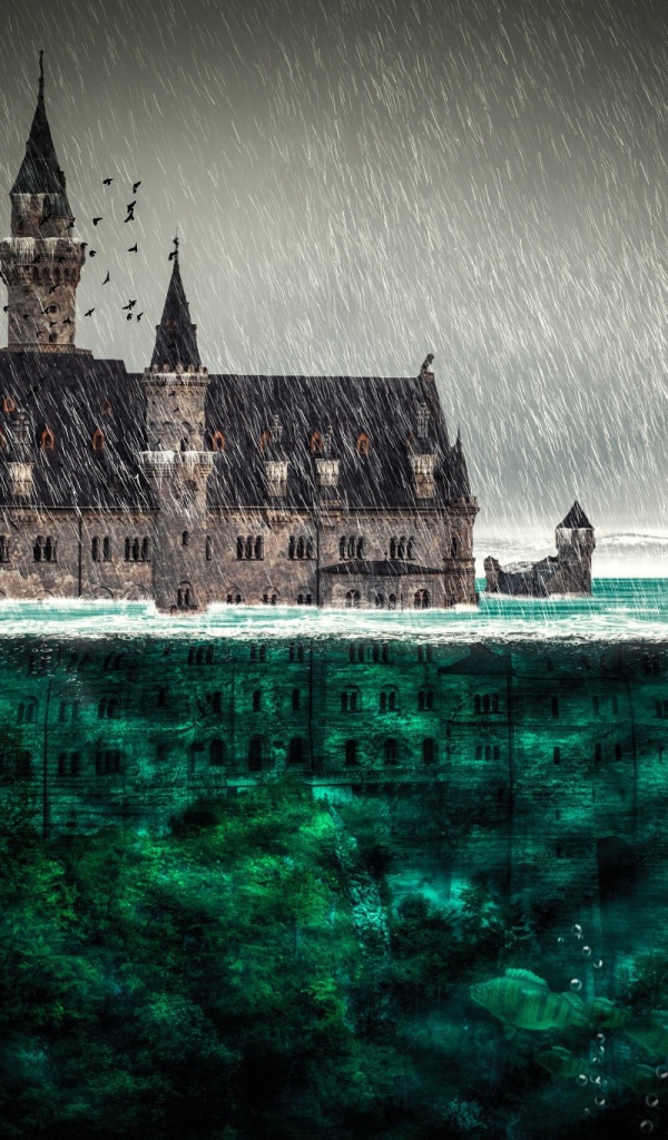 Замок тонет в воде всемирного потопа