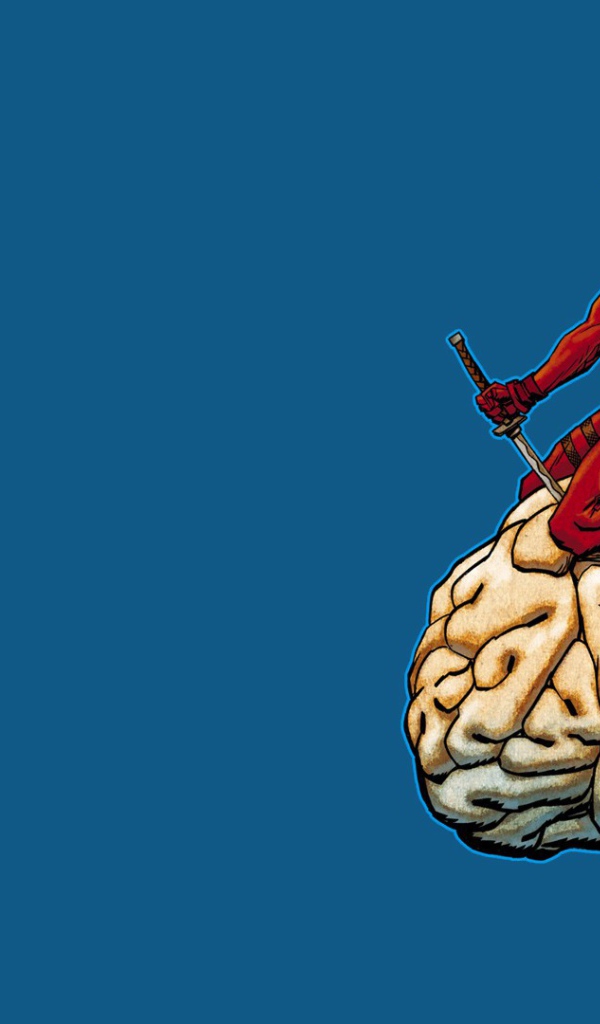 Дэдпул на мозге, голубой фон