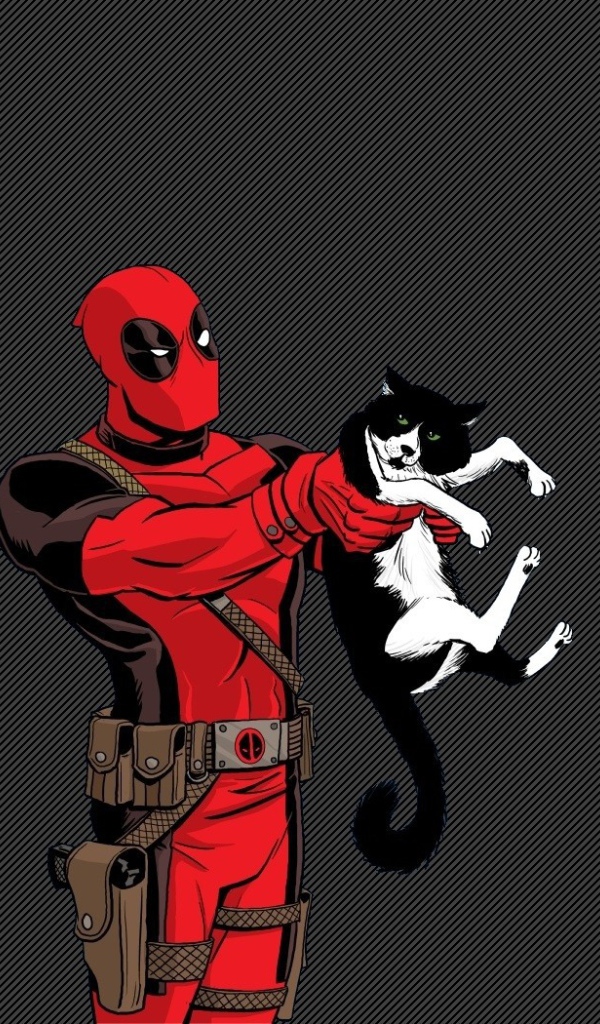 Дэдпул держит в руках кошку