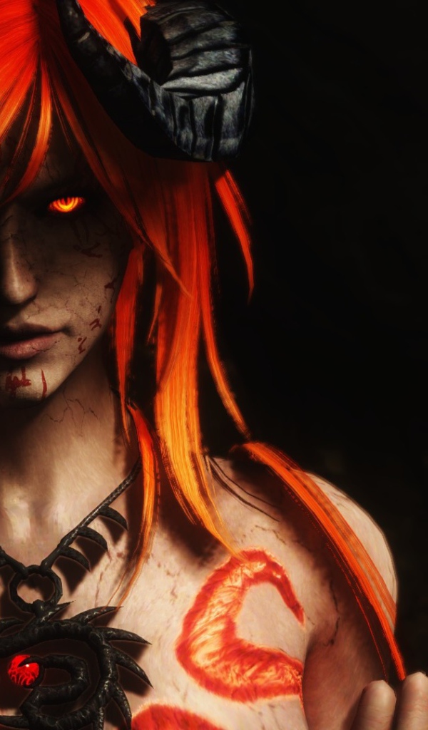 Девушка демон с оранжевыми волосами