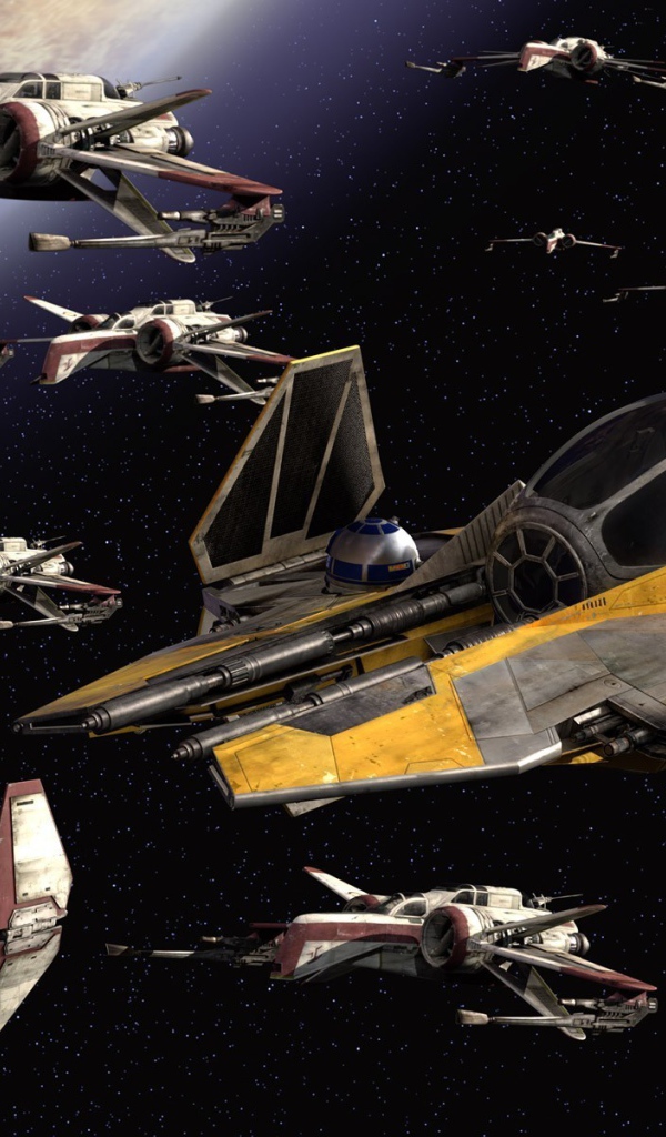 Отряд кораблей у планеты в Звездных войнах