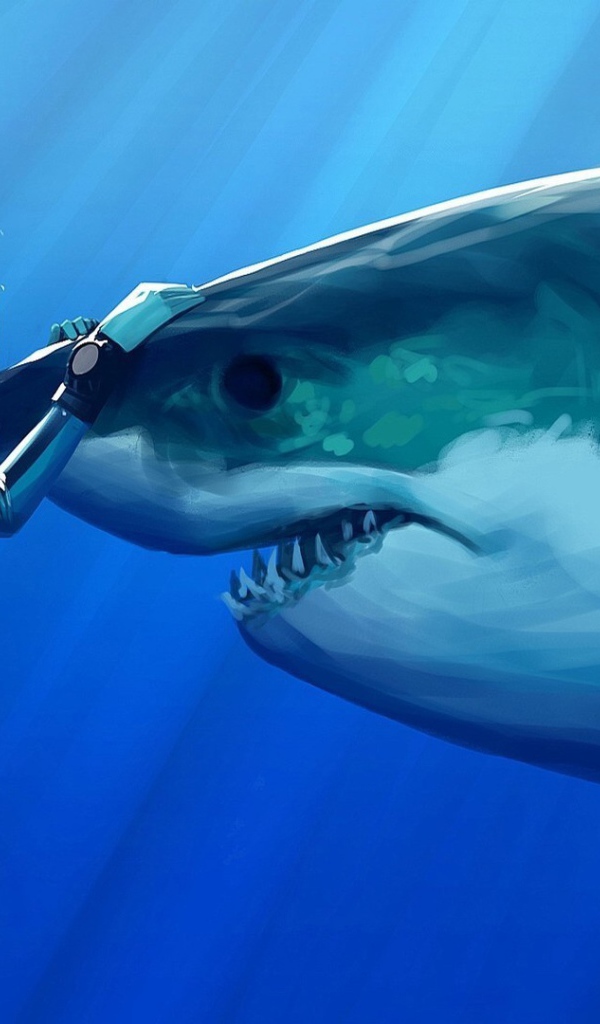 Дайвер гладит акулу