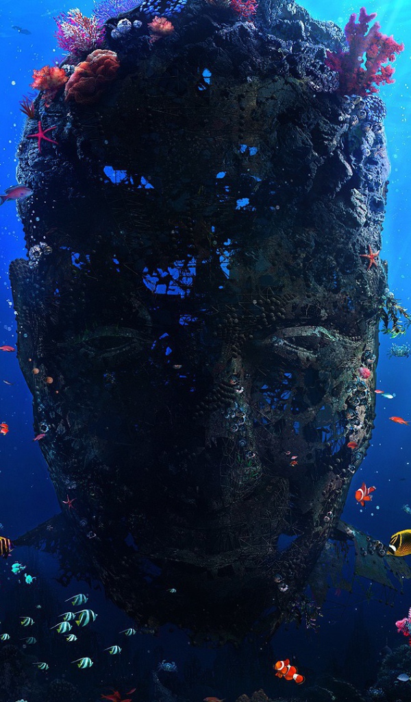 Лицо из кораллов под водой