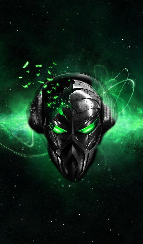 Лицо пришельца на фоне зеленых звезд