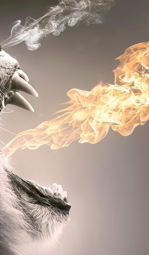 Пламя из пасти мохнатого животного