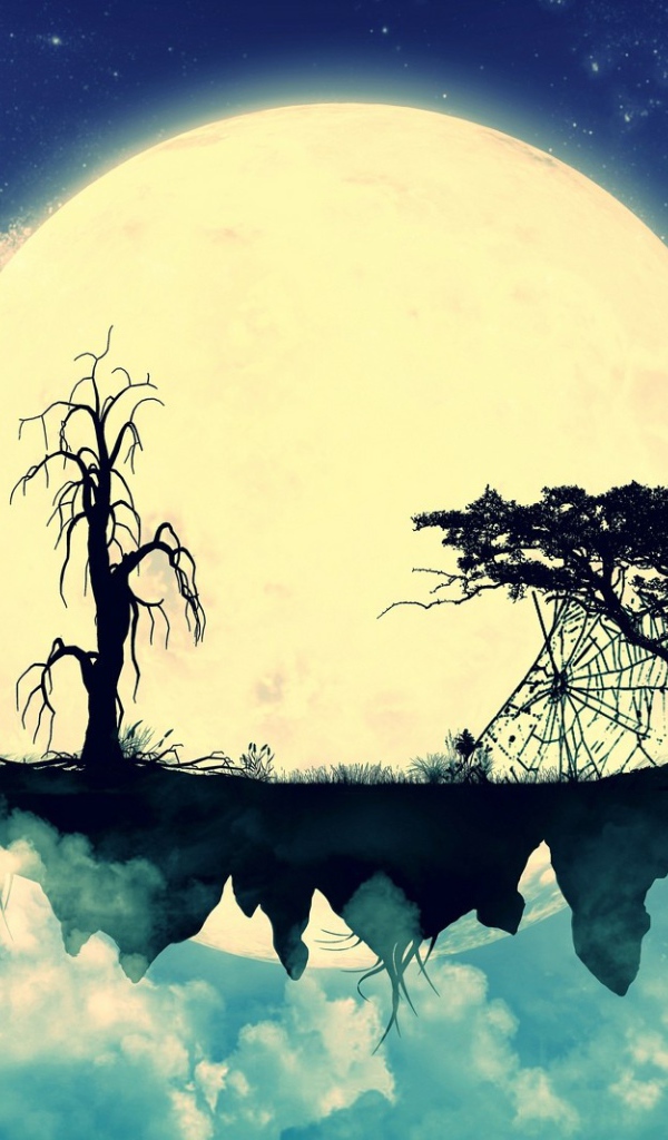 Парящий остров на фоне Луны