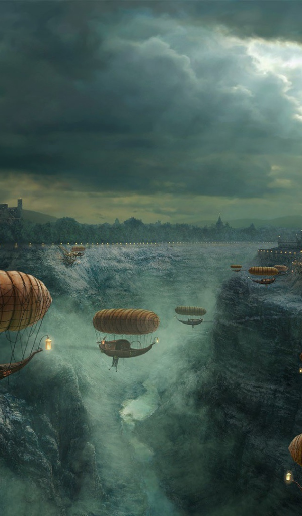 Полеты на дирижаблях над обмелевшей рекой