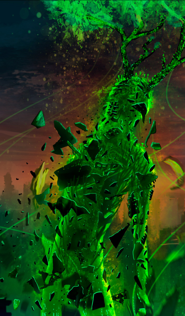 Зеленый персонаж фентези Атом